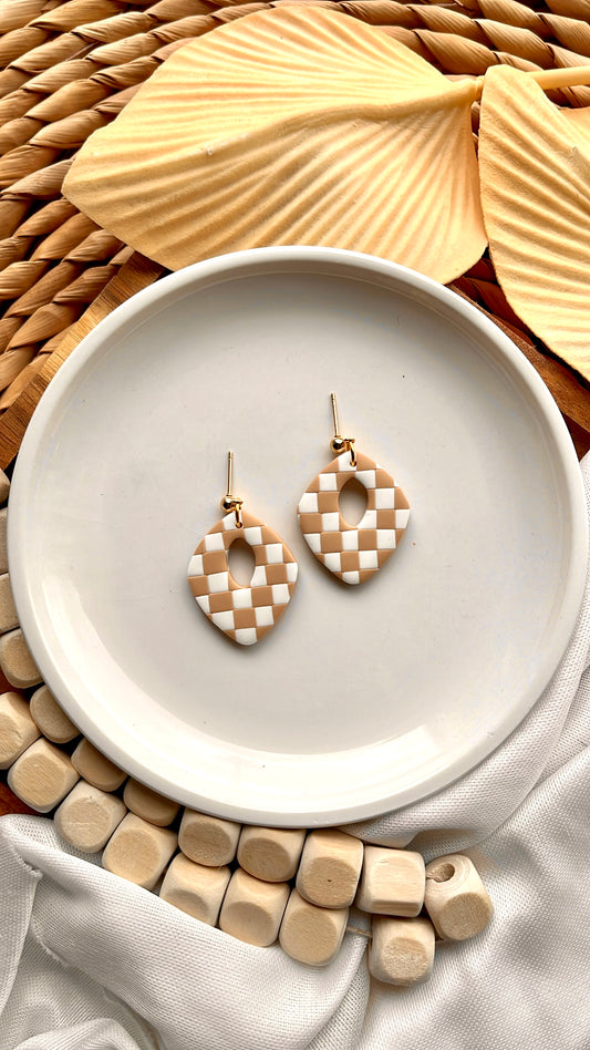 Neutral Checkered Earrings